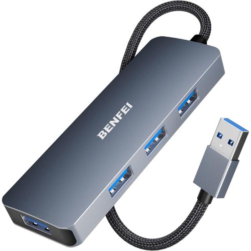 USB 3.0 Hub 4 Ports, Ultra Fin Compatible avec MacBook, Mac Pro, Mac Mini, iMac, Surface Pro, XPS, PC, Lecteur Flash, Disque Dur Mobile[Coque en Aluminium et câble en Nylon]
