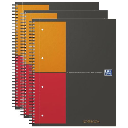 Oxford Lot De 3 Notebooks A4+ Spiralé 160 Pages Petits Carreaux Gris