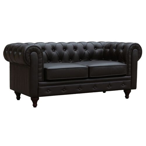 Canapé fixe Chesterfield Aliza - 157 x 82 x 70 cm - 2 places - Marron