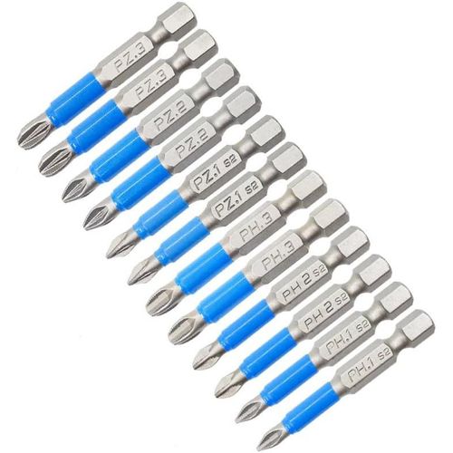 CHECARZHN--NO1-Lot De 12 Embouts De Tournevis Magnétiques En Acier S2 Sets D'Embouts Pour Tournevis Pz1, Pz2, Pz3, Ph1, Ph2, Ph3, Accessoires Pour Perceuse Et Tournevis