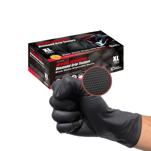 Kalanka-Gants Jetables En Nitrile Taille Xl Noir, Résistants Épais 5,5 Mil, Texture Diamant Losange, Boîte De 90, Sans Latex Sans Poudre, Résistants À L'huile, Auto Mécanique Maintenance Plomberie