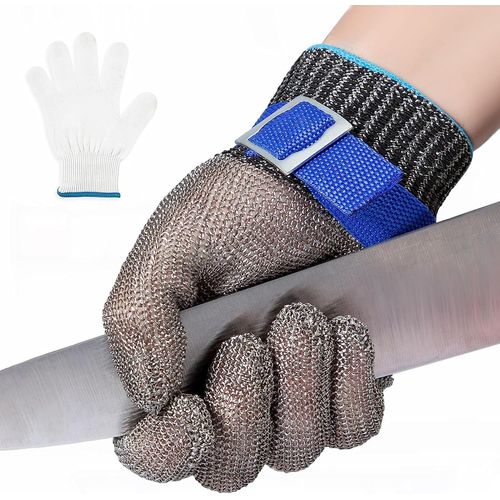 KHKUI-Gants Anti Coupure de Protection Niveau 9,Gants de Travail Cuisine de fil d'acier pour Filet de Poisson, Découpe de Viande, Mandoline, D'huîtres et Sculptur, Lavables (M)