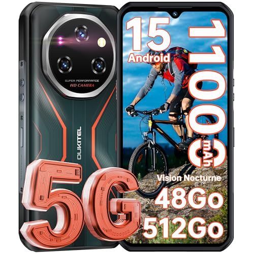OUKITEL WP55 Pro 5G Téléphone Portable Incassable,48Go+512Go rouge