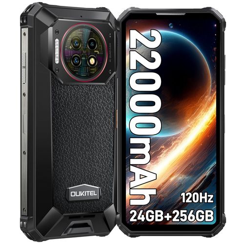 OUKITEL WP19 Pro Téléphone Portable Incassable,22000mAh,24Go+256Go Noir