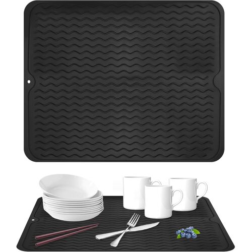 Kalanka-50 X 40 Cm Grand Tapis Vaisselle Silicone Tapis De Sechage Vaisselle Pliable, Antidérapant Vaisselle Absorbant À Structure Rainurée Tapis Égouttoir À Vaisselle En Silicone Pour Cuisine, Bar (