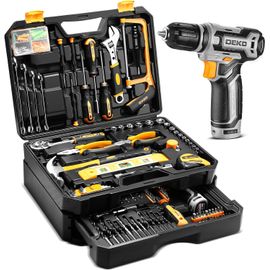 JEXNOVASHOP-Caisse a Outil Avec Perceuse Visseuse Multifonction Sans Fil 12V, 238 Pièces Malette Outils complete, Boîte à Outils avec Perceuse pour Réparation, Entretien, Autillage Mecanique Auto