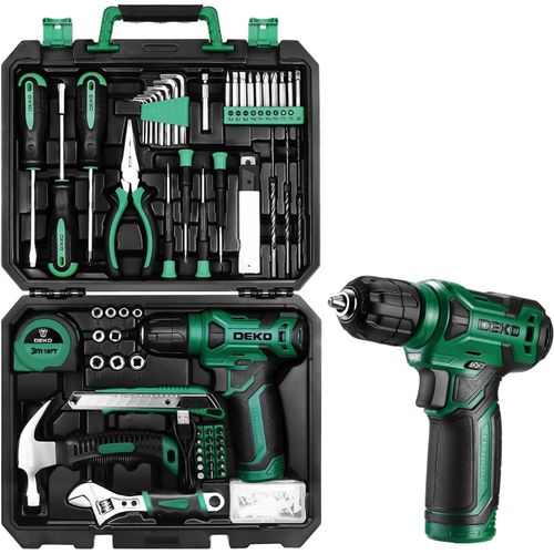 Caisse a Outil Avec Perceuse Visseuse Multifonction Sans Fil 8V, 126 Pièces Malette Outils complete, Ensemble d'Outils avec Perceusepour Réparation, Entretien et Travail