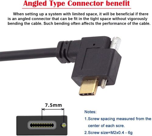 Câble USB 3.1 USB-C coudé à angle droit 10 Gbit/s mâle vers femelle pour caméra Realsense VR Quest Link