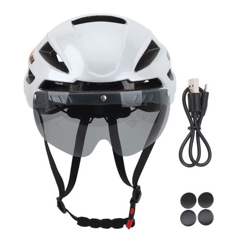 Casque De Velo Cjd Xxl Pour Adulte, Avec Eclairage Arriere Rechargeable Par Usb, Lunettes Magnetiques Detachables, Pour Hommes Et Femmes, Cyclisme, Blanc