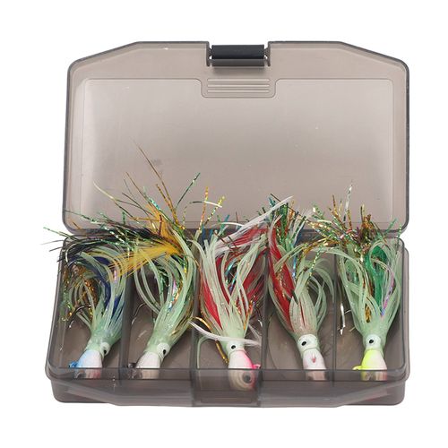 Lot De 5 Leurres De Peche En Silicone Souple Pour Poulpe, 28 G, Leurres Phosphorescents, Queue De Jupe, Avec Hamecon En Acier A Haute Teneur En Carbone, Pour La Peche En Eau Douce, En Mer Et En Ocean