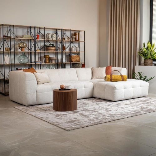 Canapé D'angle 6 Places En Tissu Beige