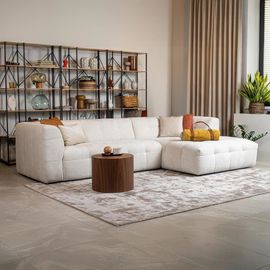 Canapé D'angle 6 Places En Tissu Beige