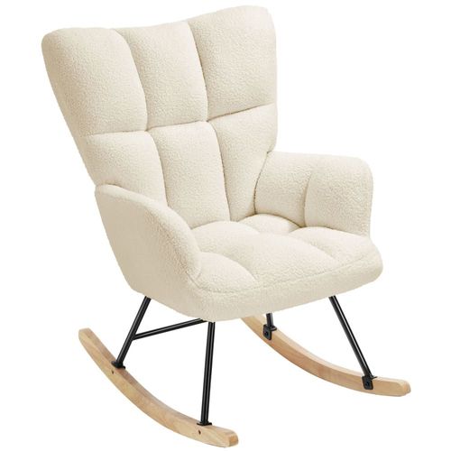 Fauteuil À Bascule Rembourré Au Tissu Bouclé Grand Dossier Beige