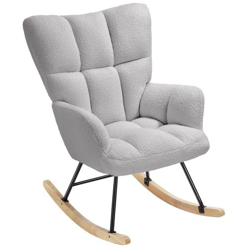 Fauteuil À Bascule Rembourré Au Tissu Bouclé Grand Dossier Gris Clair
