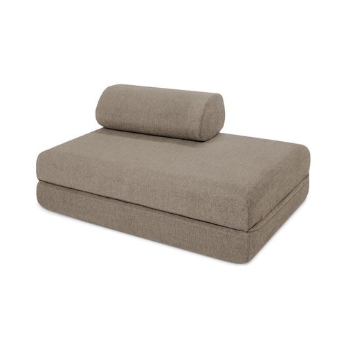 Canapé Droit Convertible Et Modulable 2 Places En Tissu Lisse Taupe