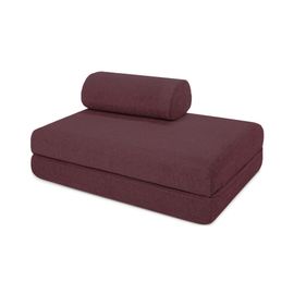 Canapé Droit Convertible Et Modulable 2 Places En Tissu Lisse Rouge