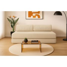 Canapé Convertible Et Modulable 3 Places En Velours Beige