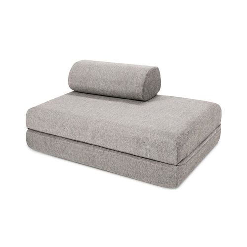 Canapé Droit Convertible Et Modulable 2 Places En Tissu Lisse Gris