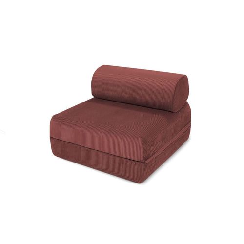 Fauteuil Convertible Et Modulable 1 Place En Velours Côtelé Rouge