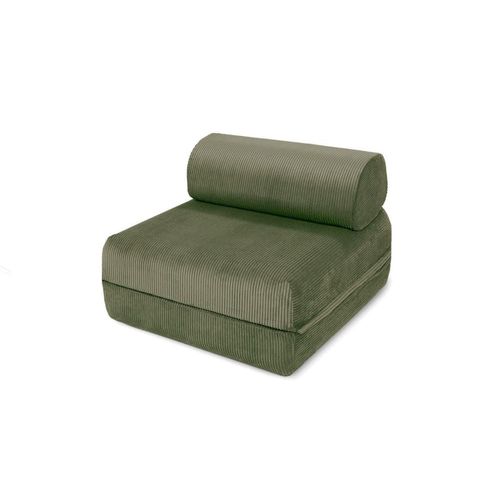 Fauteuil Convertible Et Modulable 1 Place En Velours Côtelé Vert