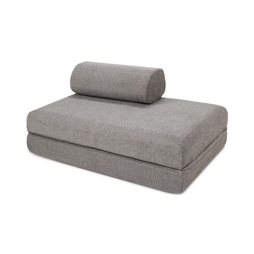 Canapé Droit Convertible Et Modulable 2 Places En Tissu Lisse Gris