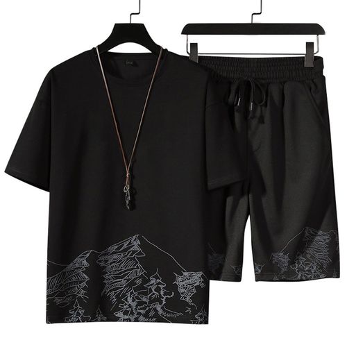 Ensemble Deux Pieces Pour Homme, T-Shirt Et Short, Ideal Pour Les Sports De Plein Air, Noir, Taille Xl