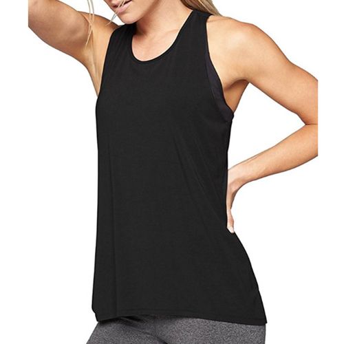 Debardeur De Sport Pour Femme, Dos En Maille, Ourlet Fendu, Sechage Rapide, Respirant, Extensible, Sans Manches, Pour La Course A Pied, Noir, Taille M