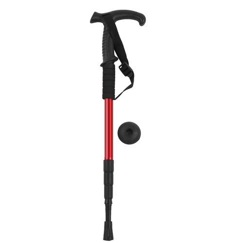 Baton De Marche D'exterieur En Alliage D'aluminium Haute Resistance, Batons De Randonnee Antiderapants Pour Personnes Agees (Rouge)