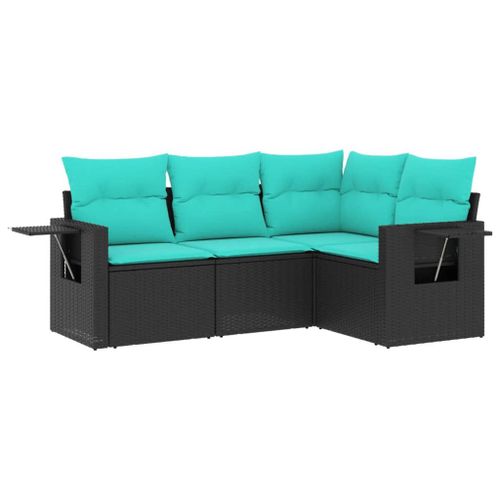 Vidaxl Salon De Jardin 4 Pcs Avec Coussins Noir Résine Tressée