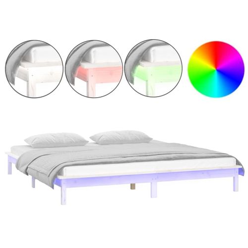 Vidaxl Cadre De Lit À Led Blanc 180x200 Cm Super King Bois Massif