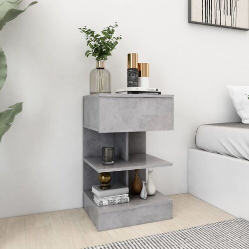 Table de chevet 40x35x65 cm bois contreplaqué Gris béton Étagère de rangement et durable
