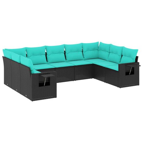 Vidaxl Salon De Jardin 9 Pcs Avec Coussins Noir Résine Tressée