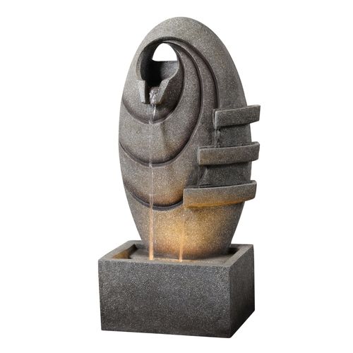 Teamson Home Fontaine Ovale Moderne Cascade Exterieure Led Chaude Debit Reglable Compacte Gris
