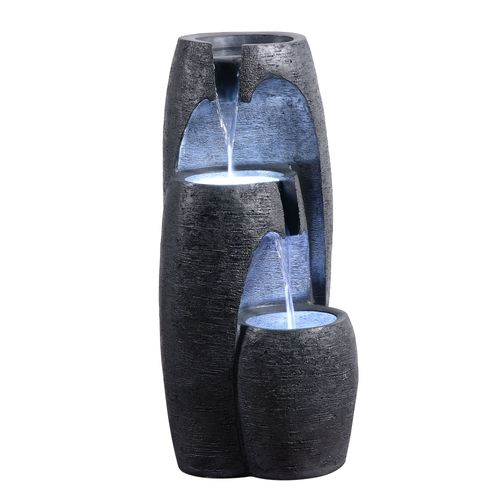 Teamson Home Fontaine Moderne 3 Niveaux Cascade Exterieure Led Douce Reglable Urne Decorative Noir