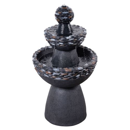Teamson Home Fontaine Zen 3 Niveaux Cascade Extérieure Finition Pierre Gris Foncé