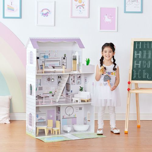 Maison De Poupée Fille Enfant En Bois Blanche 3 Étages Accessoires Meubles Inclus Jouet Teamson Kids Td-12383e