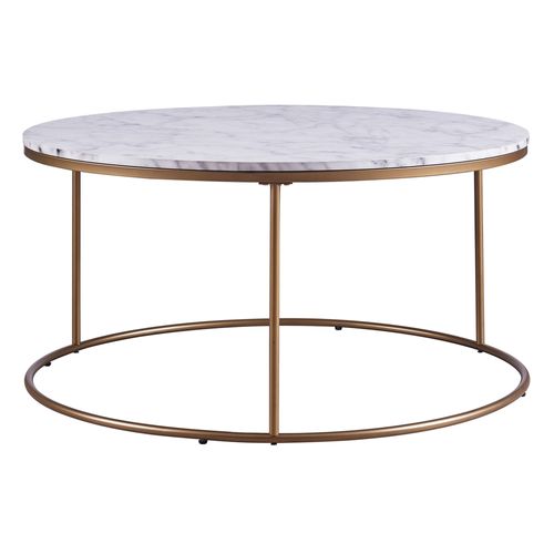 Table Basse Ronde En Bois Effet Faux Marbre Pieds Métal Doré Laiton Teamson Home Marmo Vnf-00075