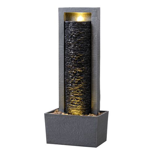 Teamson Home Fontaine De Jardin Haute Cascade Exterieure Led Roche Superposee Patio Durable Gris Fonce