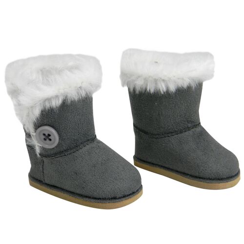 Bottes pour poupées Sophia's par Teamson Kids 18 pouces en simili daim gris, chaussures de poupée bébé avec doublure et bordure blanches pour poupées jusqu'à 46 cm, cadeau pour filles et garçons