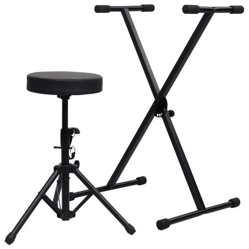 Ensemble De Support De Clavier Et De Tabouret Noir