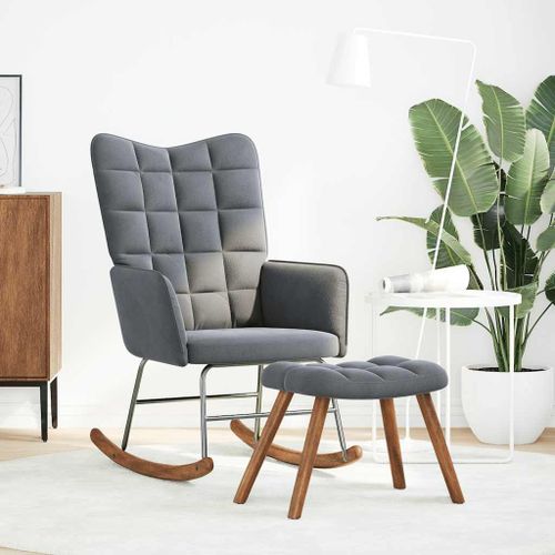 vidaXL Chaise à bascule avec tabouret en velours gris foncé