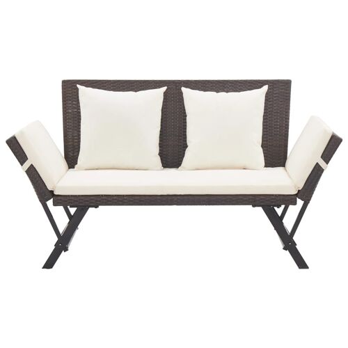 Banc De Jardin Meuble De Patio D'extérieur Terrasse Avec Coussins 176 Cm Résine Tressée Marron Helloshop26 02_0011593