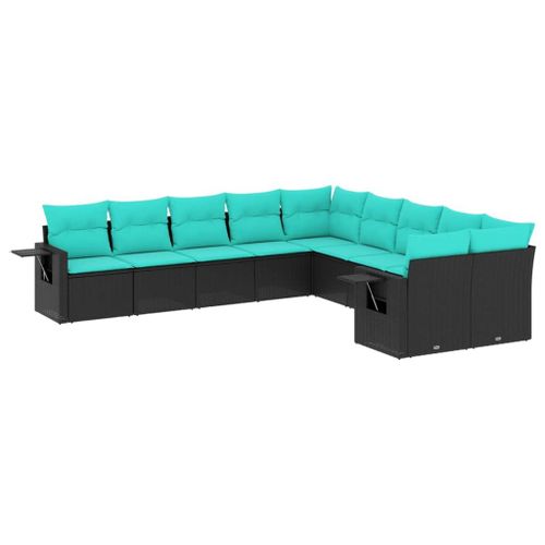 Vidaxl Salon De Jardin 10 Pcs Avec Coussins Noir Résine Tressée