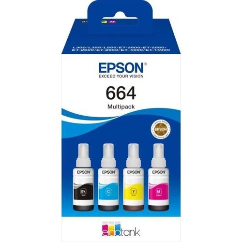 Epson EcoTank 664 - Pack de 4 - noir, jaune, cyan, magenta - original - recharge d'encre - pour Epson L380, L395, L495; EcoTank ET-2650, L1455, L656; EcoTank ITS L3050, L3060, L3070