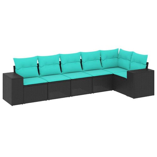 Vidaxl Salon De Jardin 6 Pcs Avec Coussins Noir Résine Tressée
