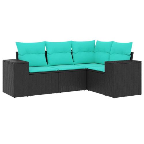 Vidaxl Salon De Jardin 4 Pcs Avec Coussins Noir Résine Tressée