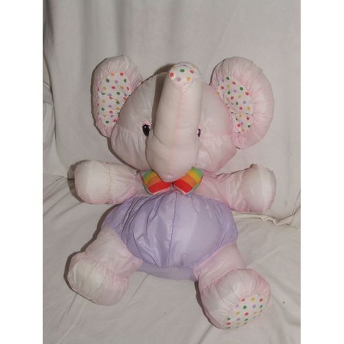 ELEPHANT PUFFALUMP ROSE MAUVE NOEUD PAPILLON MULTICOLORE PELUCHE 45 cm