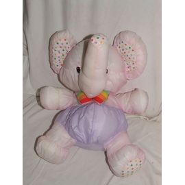 ELEPHANT PUFFALUMP ROSE MAUVE NOEUD PAPILLON MULTICOLORE PELUCHE 45 cm