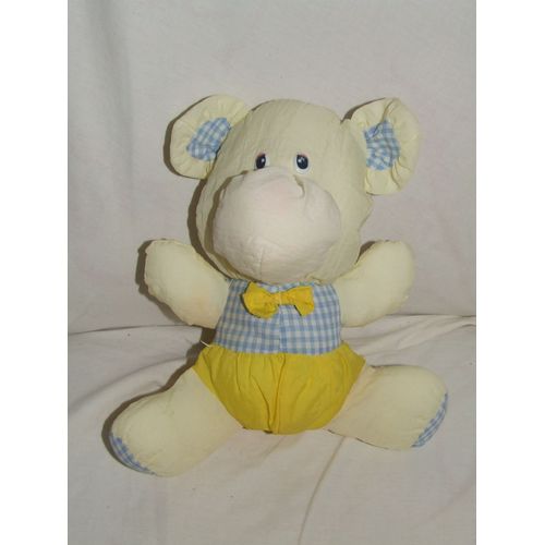 OURS PUFFALUMP JAUNE VICHY BLEU 25 CM