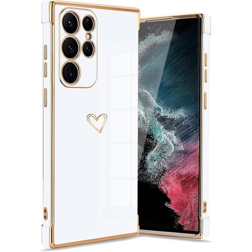 Coque Pour Samsung Galaxy S22 Ultra 5g Étui, Galvanisé Silicone Forme De Coeur D'amour Antichoc Anti Rayures Souple Tpu Housse Étui Protection Coque Pour Samsung S22 Ultra Blanc